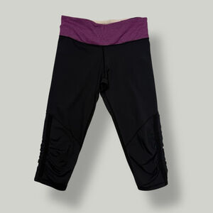 LULULEMON Leggings Women Size 8 Medium Black Run For Your Life Crop Pants Purple